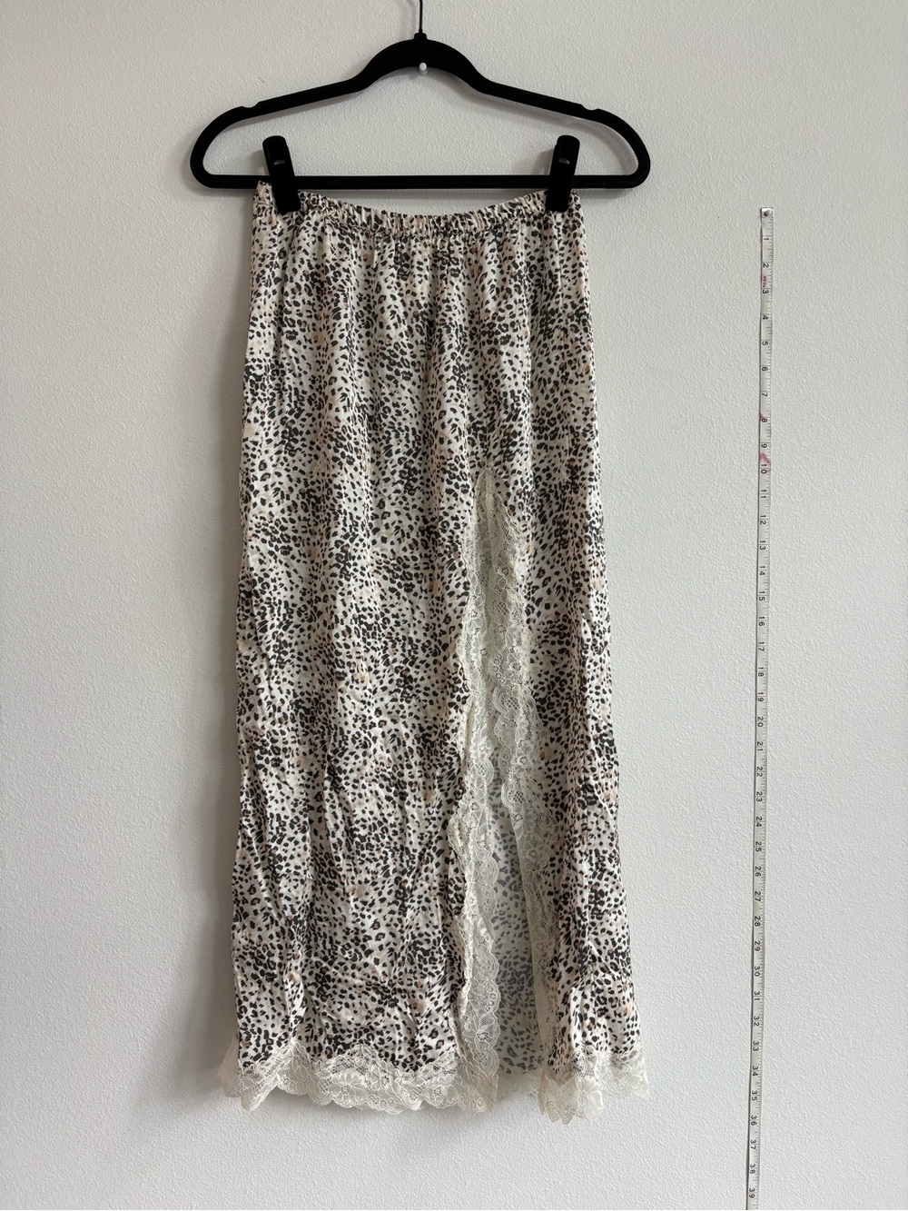 Aerie XXS Leopard Print Lace-Trim Midi Skirt in Cream and Black